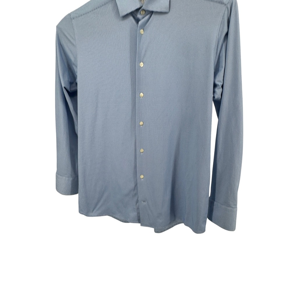Eton Dress Shirt Mens 16.5 42 Blue Slim Fit Micro Pattern Tech Stretch 8622